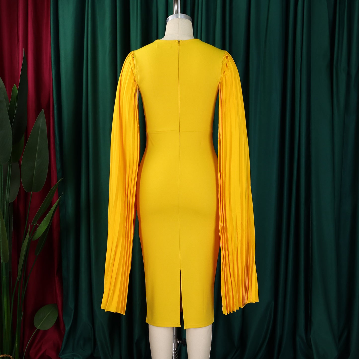 Round Neck Pleated Shawl Banquet Party Evening Gown