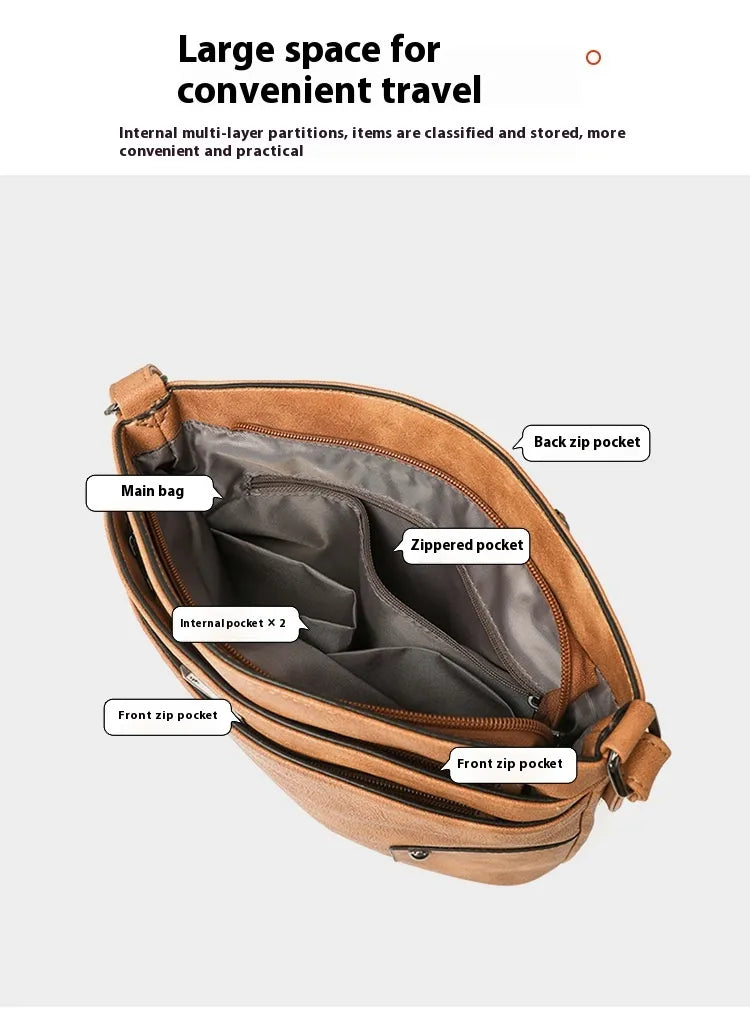Retro Multi-layer PU Bag Women's Simple High-grade Crossbody