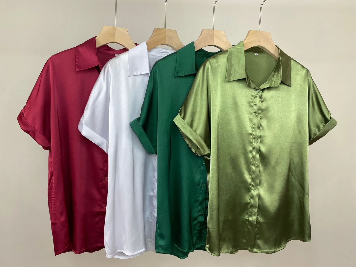 Lapel Button Short Sleeve Shirt Summer Casual Loose Solid Color Beach Top For Womens Clothing