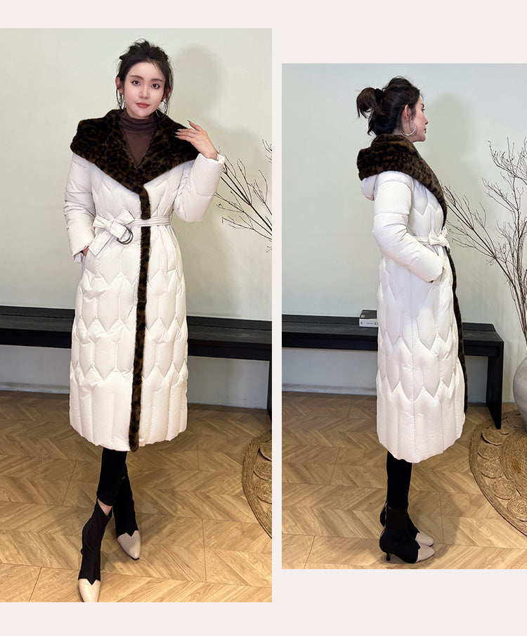 Stitching Overknee Long Slim-fit Belt Elegant Cotton-padded Jacket