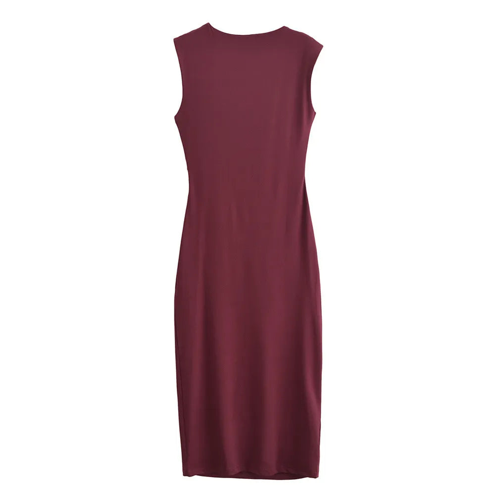 Women's High-grade Satin Sleeveless Pleated Dress