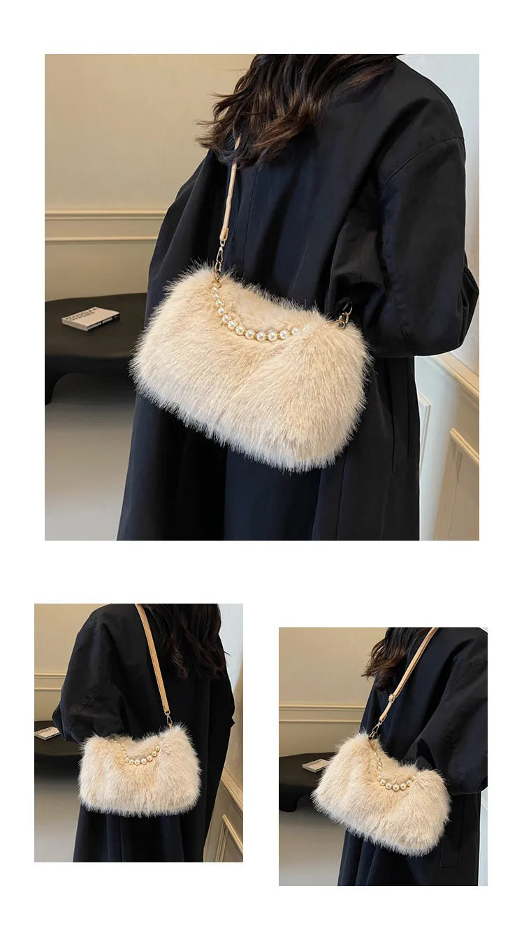 Autumn And Winter Fashion Pearl Chain Crossbody Shoulder Bag