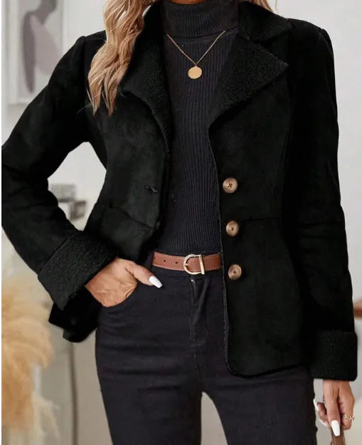 Casual Fashion Cold-proof Warm Fur Integrated Lapel Pocket Jacket