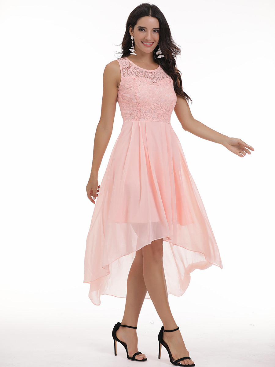 New Lace Stitching Big Swing Chiffon Dress