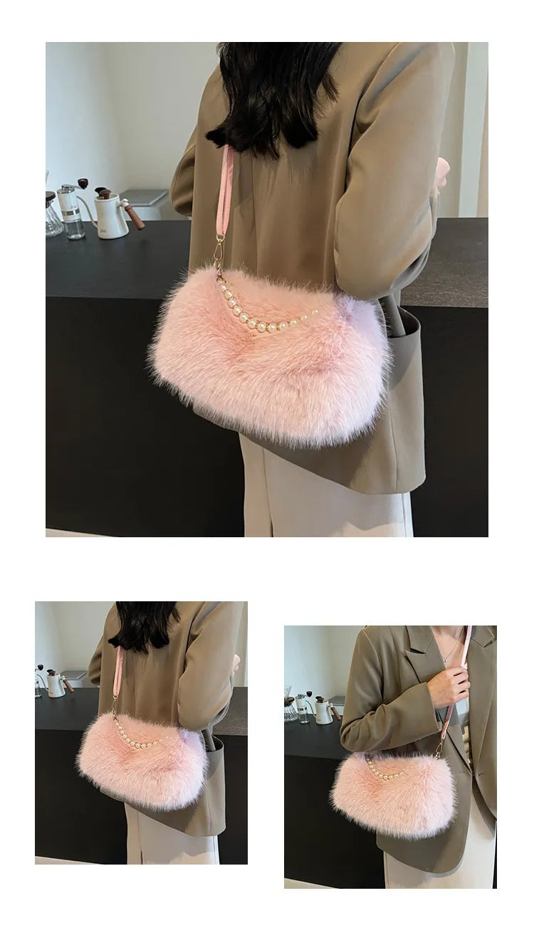 Autumn And Winter Fashion Pearl Chain Crossbody Shoulder Bag