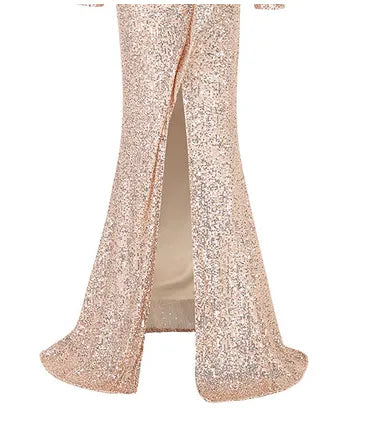 Fantasy Celebrity Sexy High Slit Long Sleeve Sequined Banquet Evening Dress Women