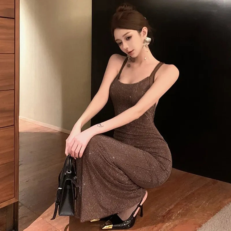 Sexy Backless Mesh Stitching Socialite Temperament Slim Dress