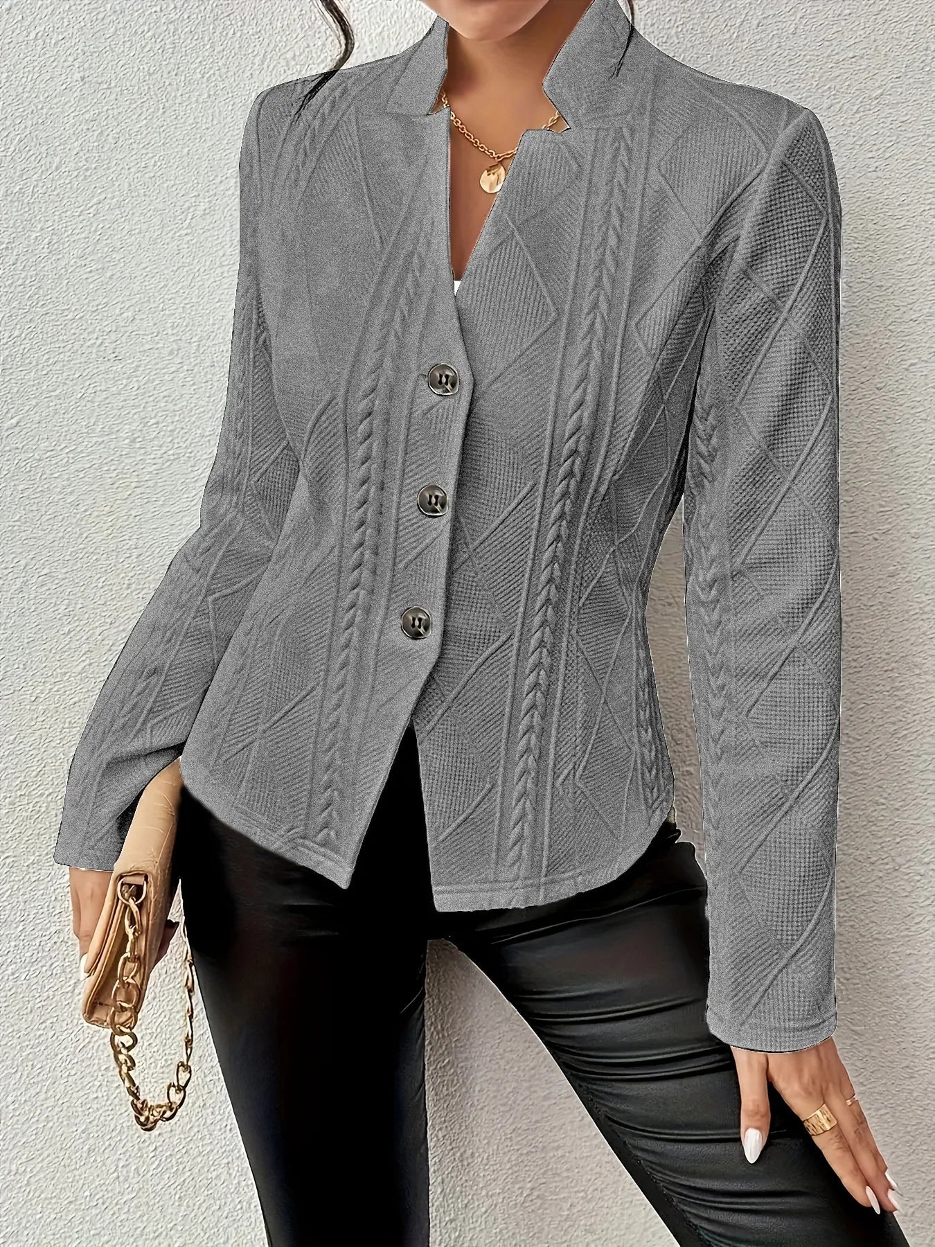 Women's Blazer Jacket Suit Coat Single-breasted Stand Collar Tops Slim Outerwear Temperament Office Jacket