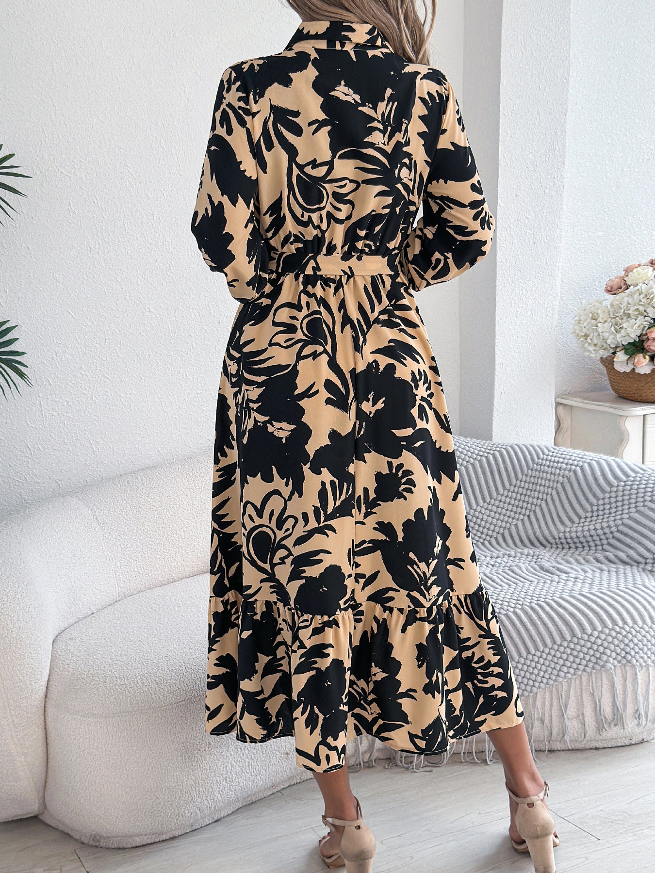 Women's Clothing Spring And Summer Leisure Flower Long Sleeve Shirt Skirt Dress