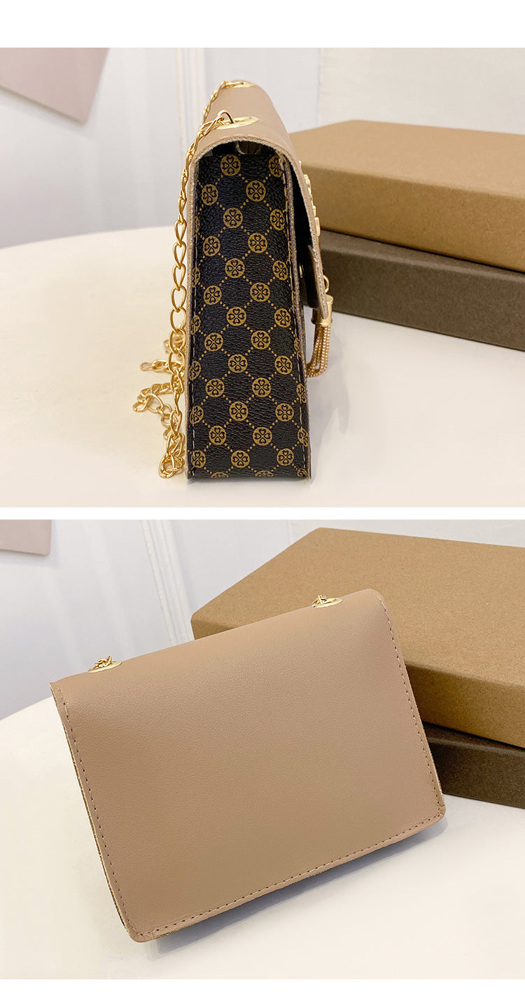 Tassel Deer Head Contrast Color Chain Small Square Leisure Phone Bag
