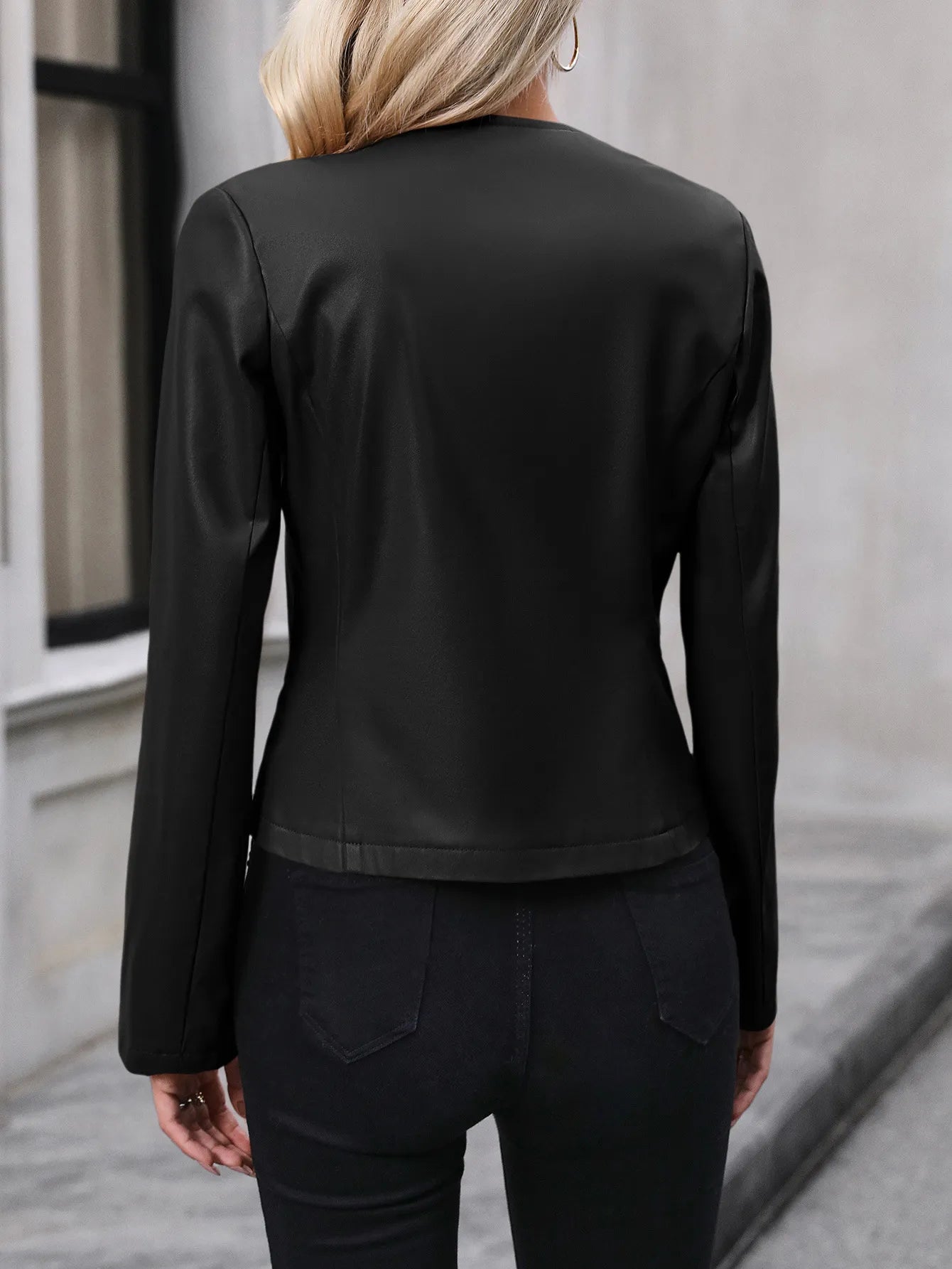 Casual Long-sleeve Solid Color Jacket Motorcycle Leather Coat Tops For Women Outwear