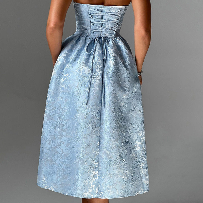 Women's Slim-fit Jacquard Satin Tube Top Dress