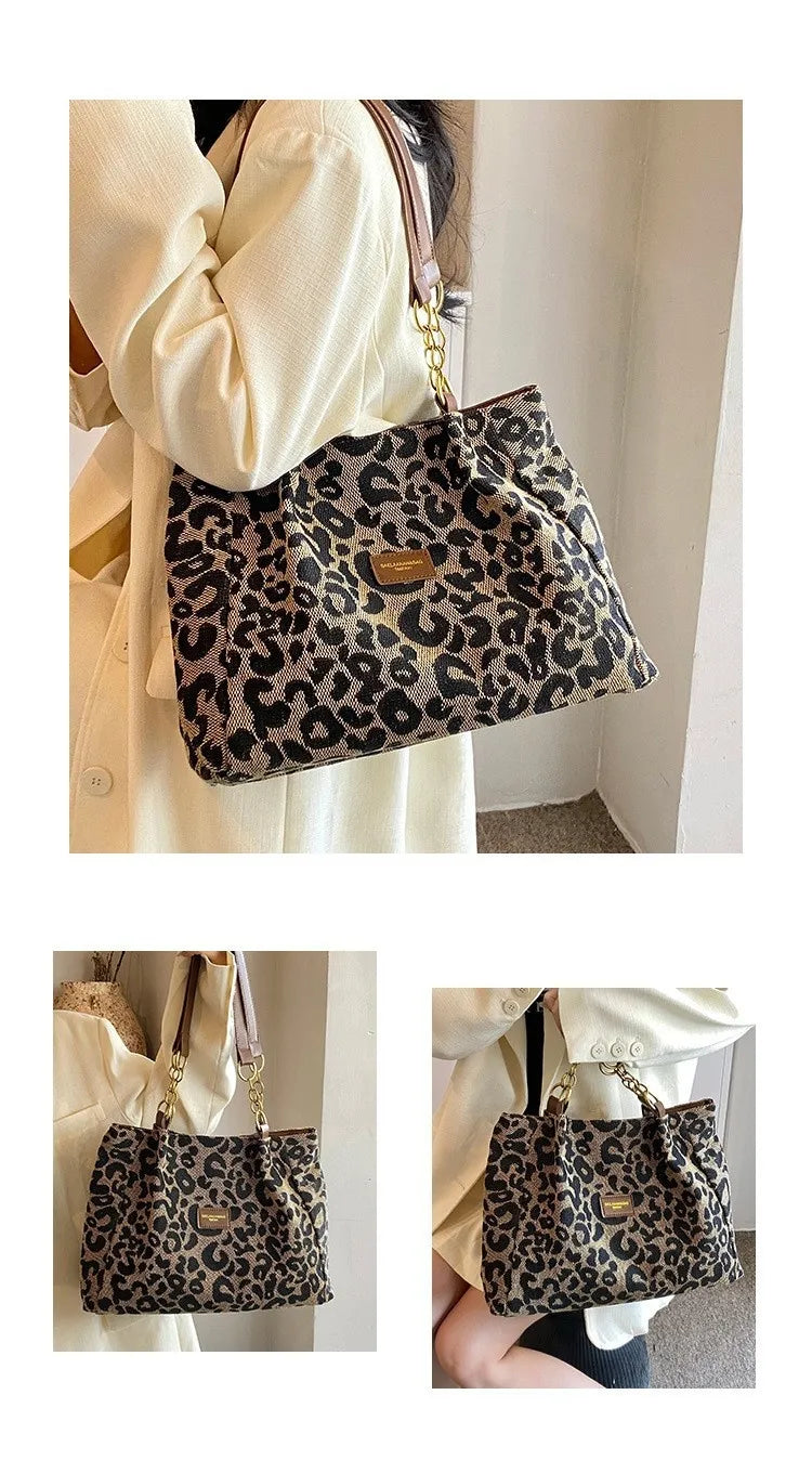 All-match Leopard Print One-shoulder Underarm Women's Bag Sense Large Capacity Totes
