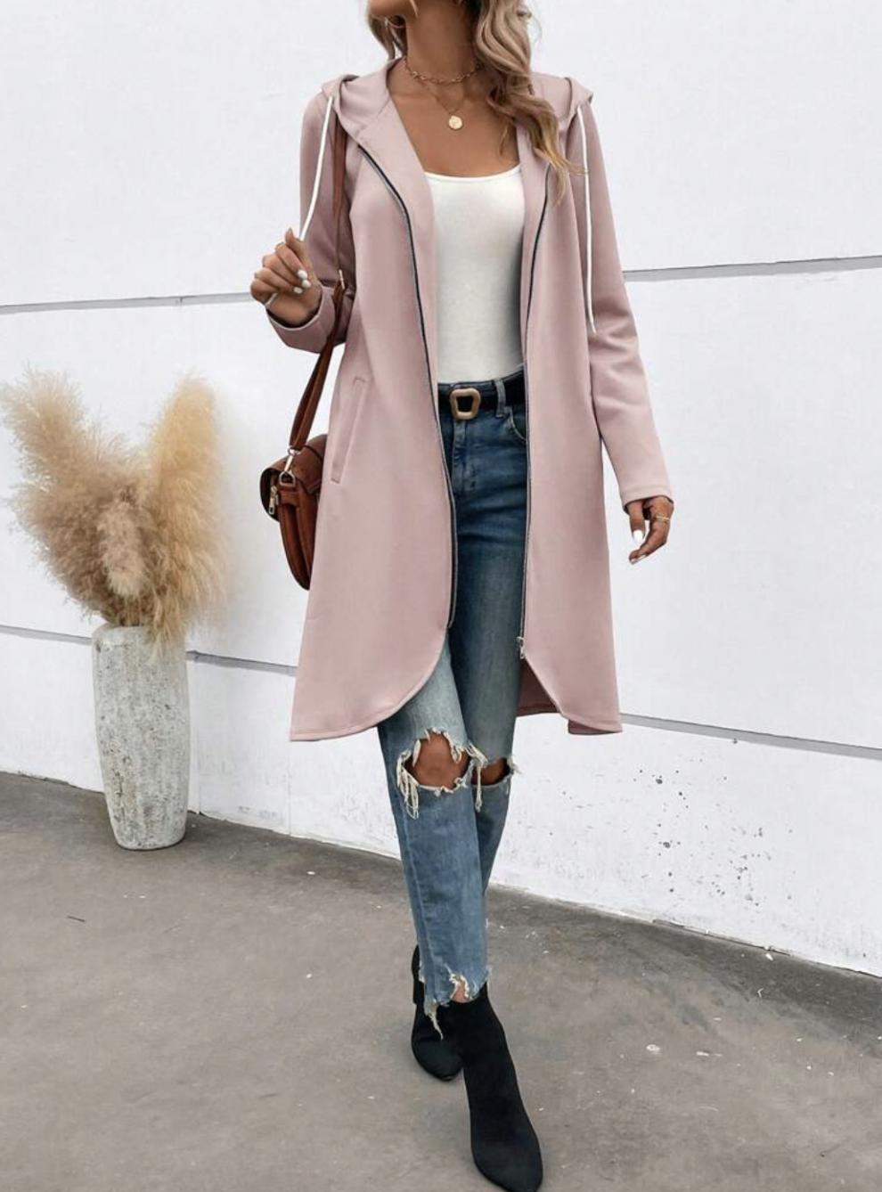 Personality Street Zip Hooded Long Velvet Lining Sweatshirt
