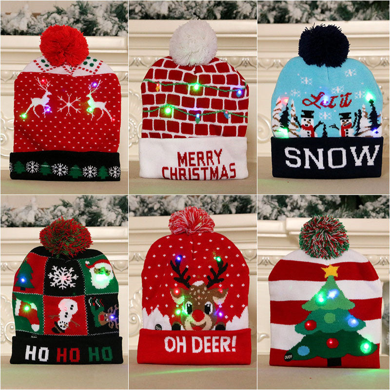 LED Christmas Hat Sweater Knitted Beanie Christmas Light Up Knitted Hat Christmas Gift Kids Xmas New Year Decorations