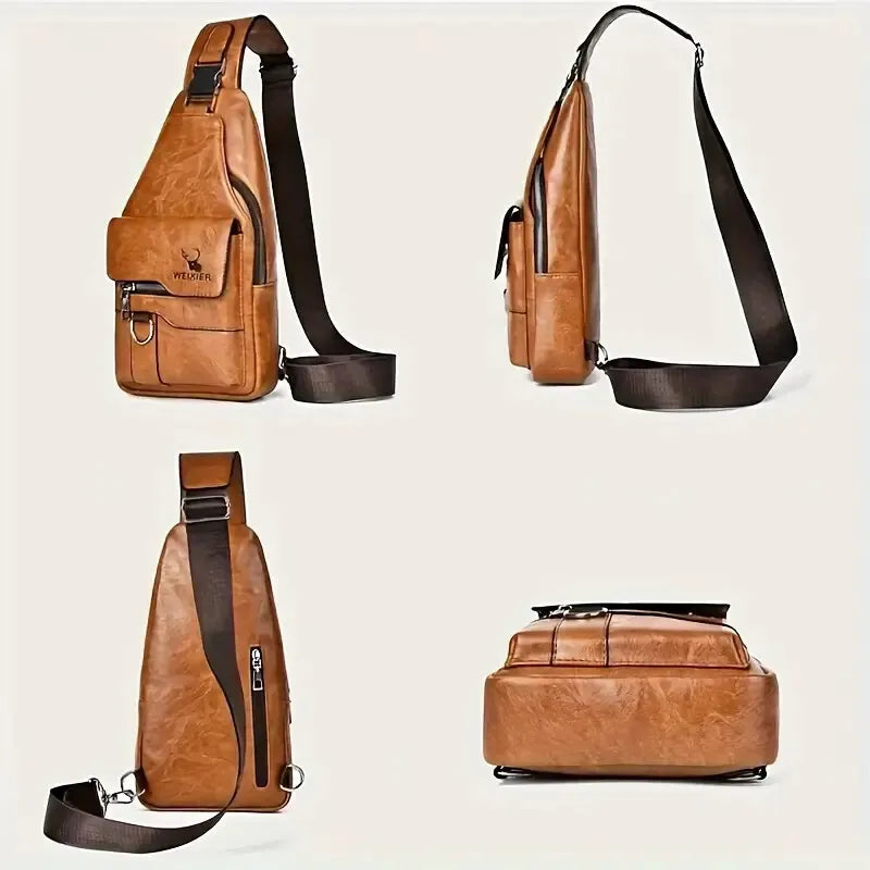 Premium PU Leather Vintage Chest Bag – Spacious Waterproof Crossbody with Multi-Compartment Design for Men-FREE USA SHIPPING