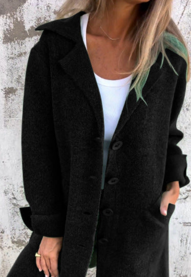 Apel Single Breasted Cardigan With Pockets Fashion Color Solid Mid-Length Outwear Coat Womens Clothing