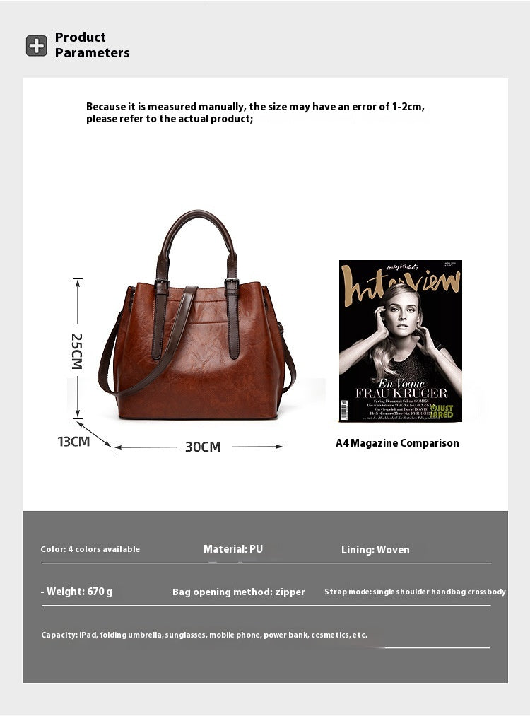 Retro Handbag Contrast Shoulder Women Bag Big Bag