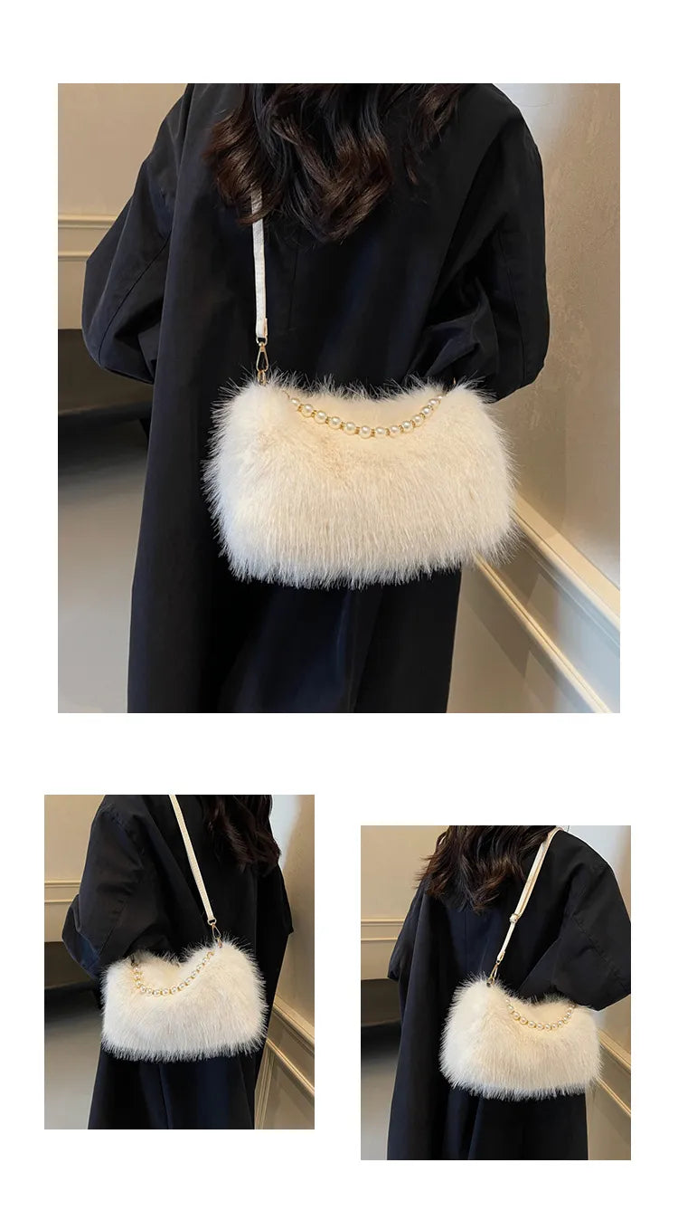 Autumn And Winter Fashion Pearl Chain Crossbody Shoulder Bag