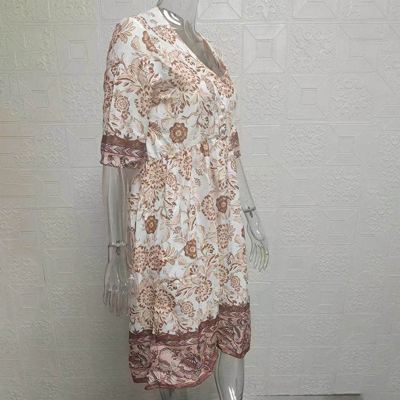 Women's Plus Size V-Neck Floral Print Dress - Loose Fit Casual Spring Summer Dress - Free USA Shipping