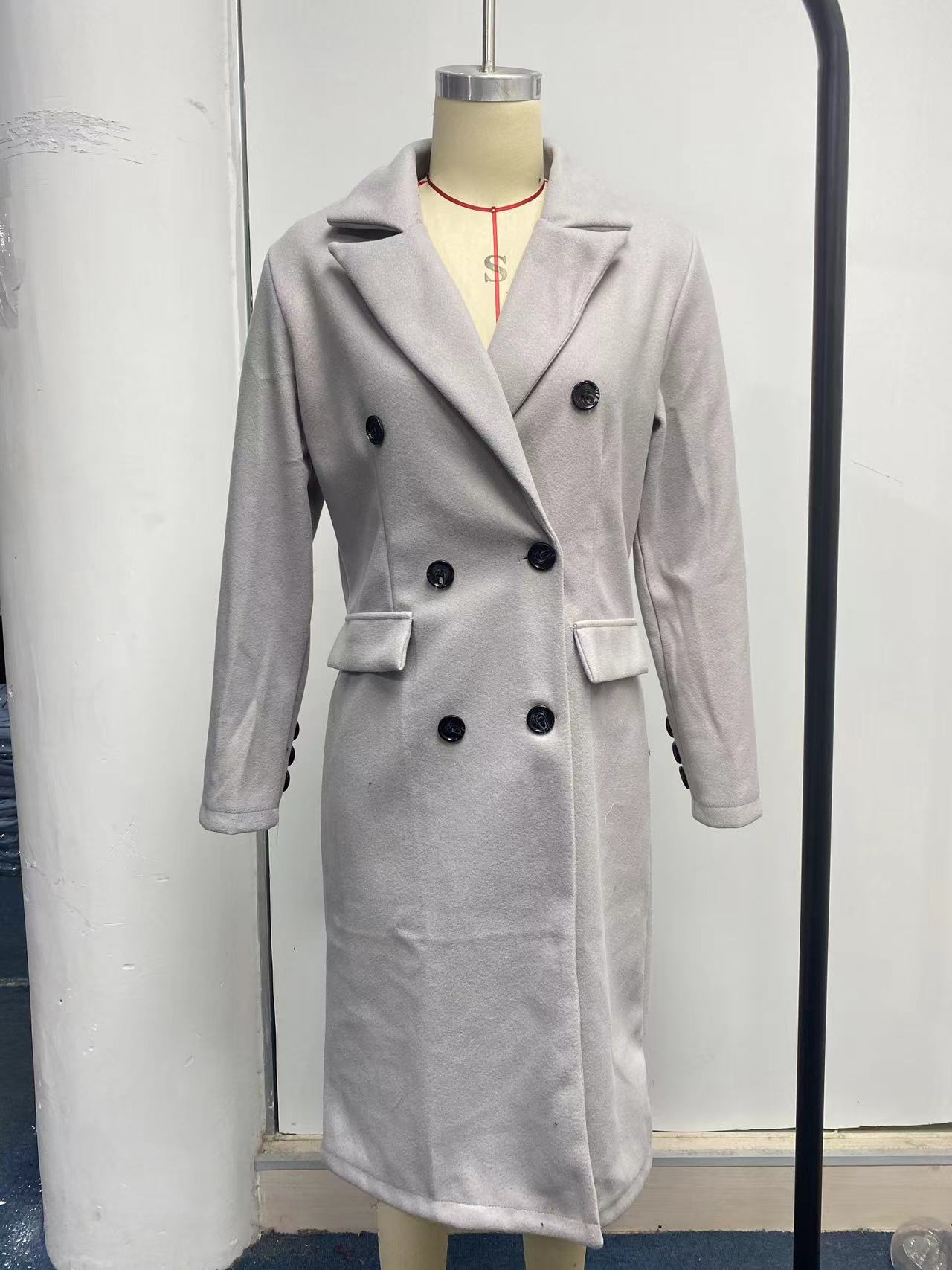 Long Sleeve Lapel Coat Winter Fashion Solid Double Breasted Slim Long Jacket Womens Clothing