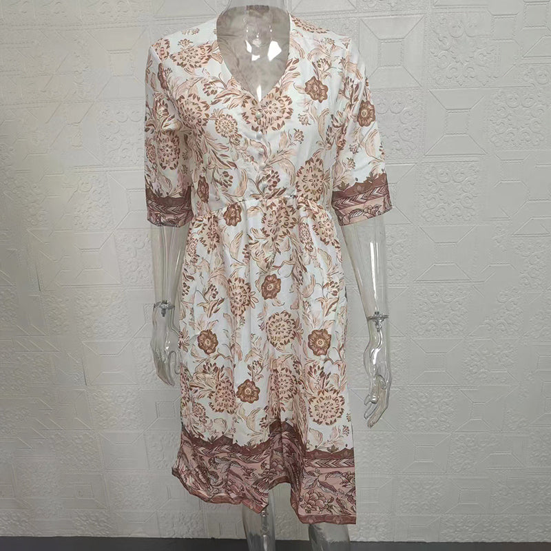 Women's Plus Size V-Neck Floral Print Dress - Loose Fit Casual Spring Summer Dress - Free USA Shipping