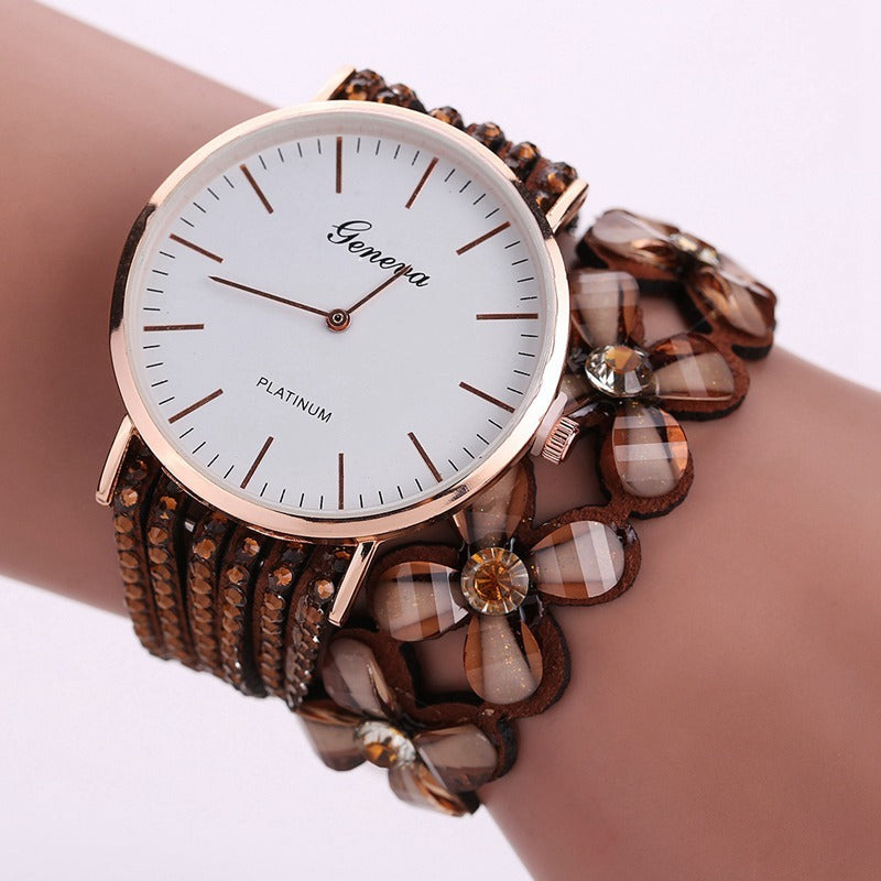 Fashion Geneva Flowers Watches Women Dress Elegant Quartz Bracelet Ladies Watch Crystal Diamond Wrist Watch Gift