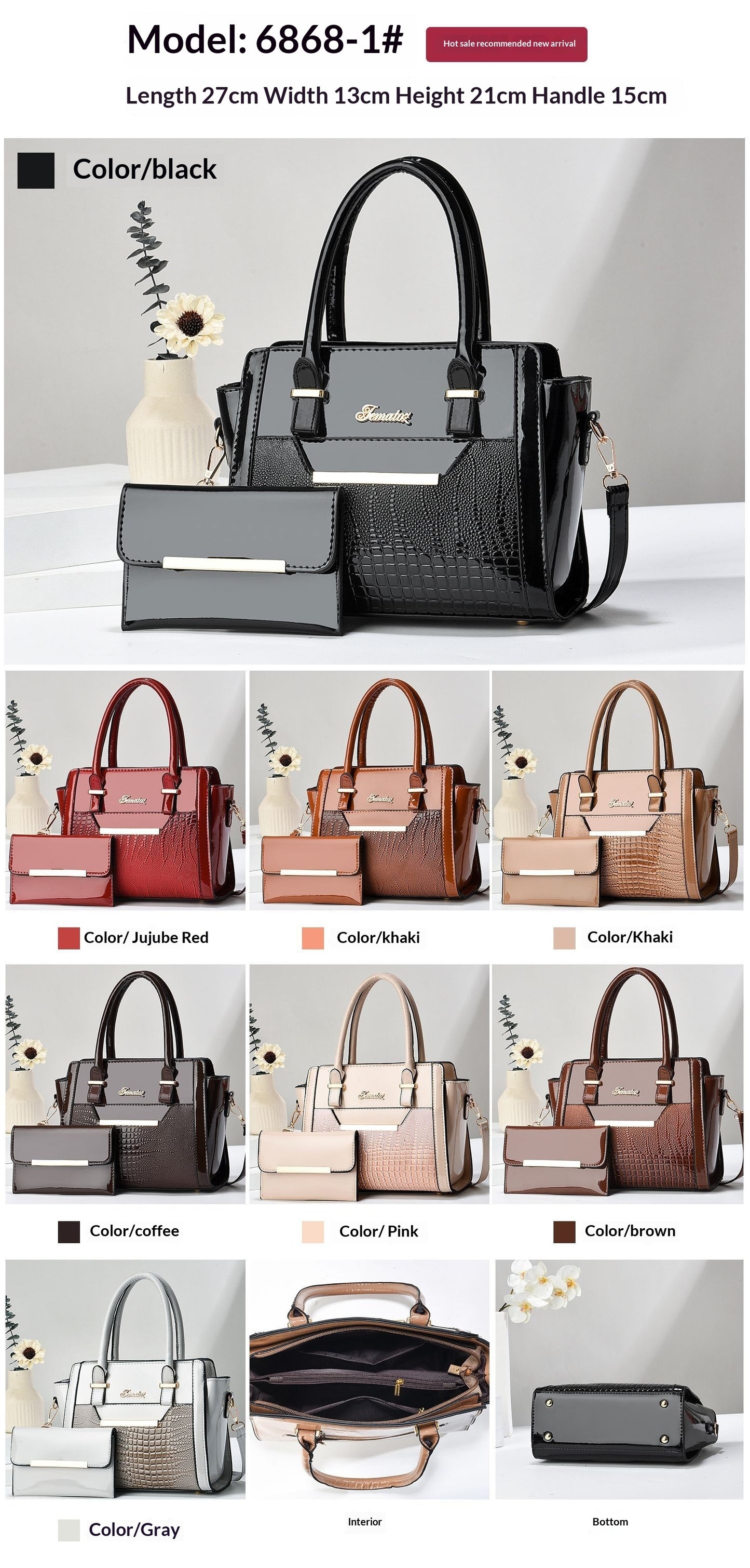 Casual Womens Shoulder Bag Large-capacity Patent Leather Tote