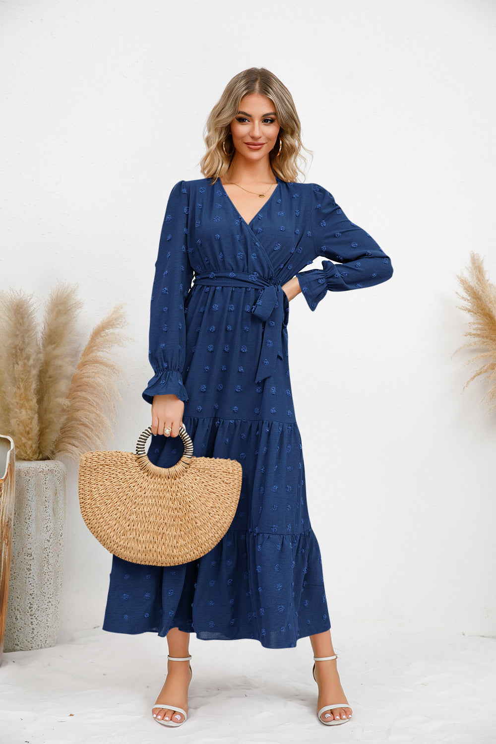 Solid Color Wide Hem Casual Dress Women's Clothing