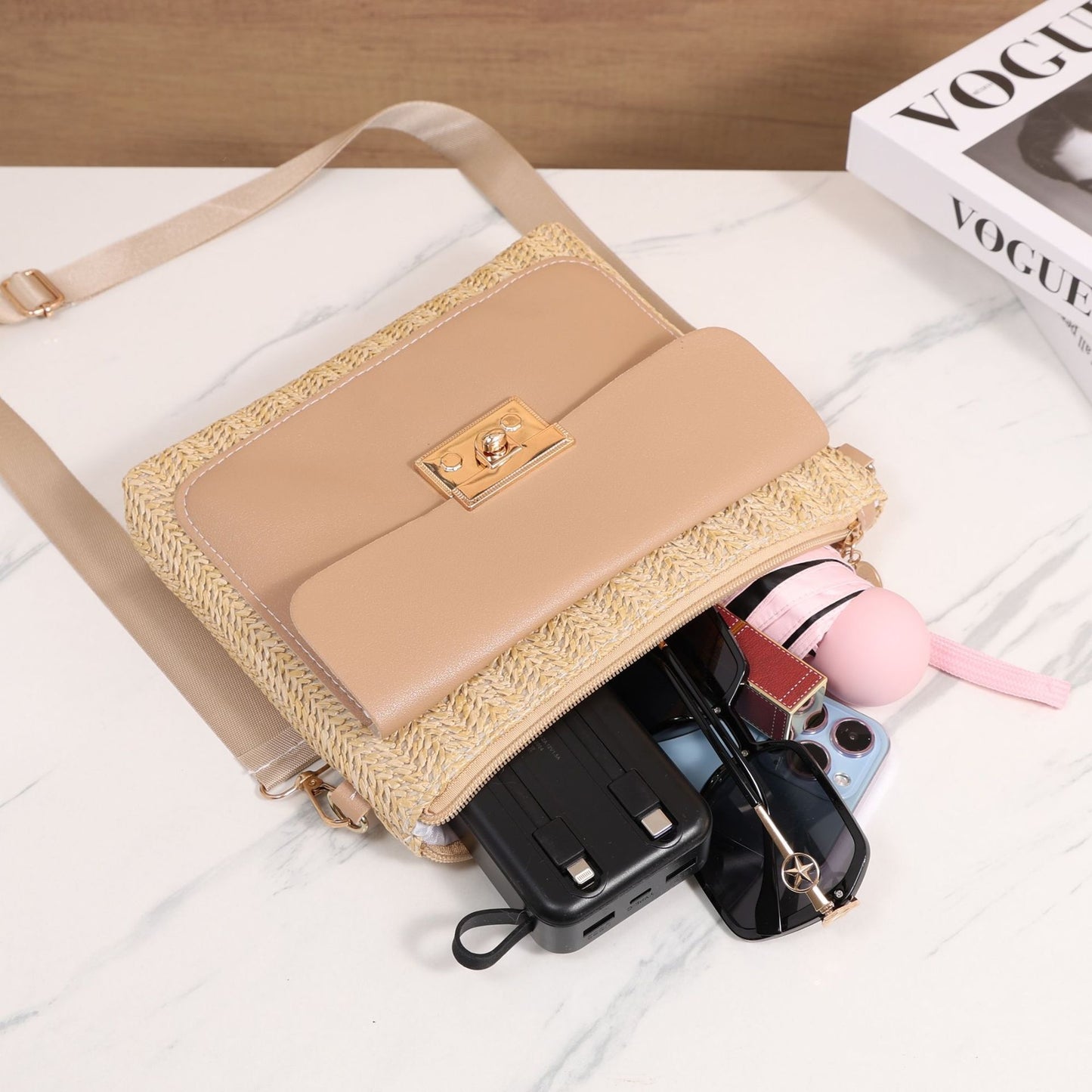 Straw Shoulder Bag Solid Color Crossbody