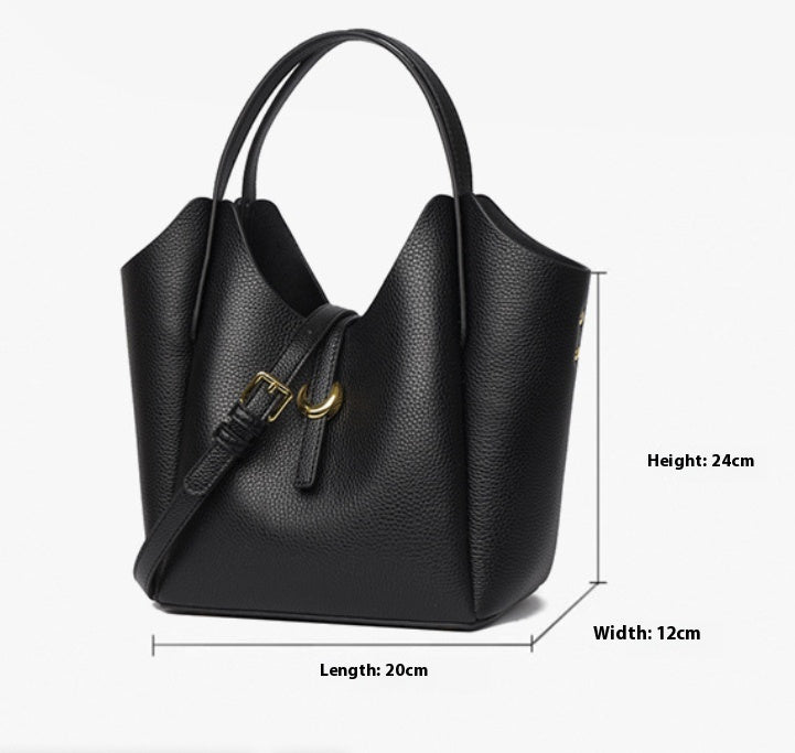 Genuine Leather Women's Large Capacity Hand Holding Bucket Bag