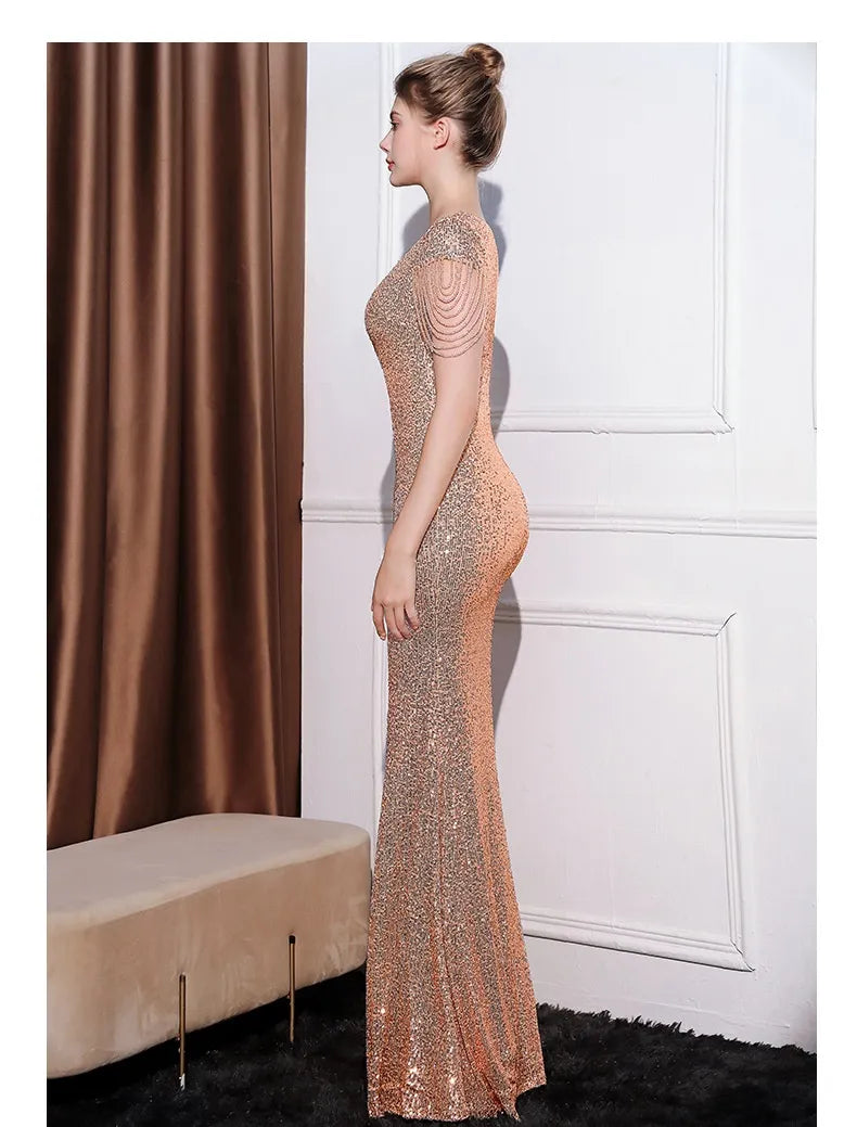 Sequined Slim Fit Slimming Long Dress Women