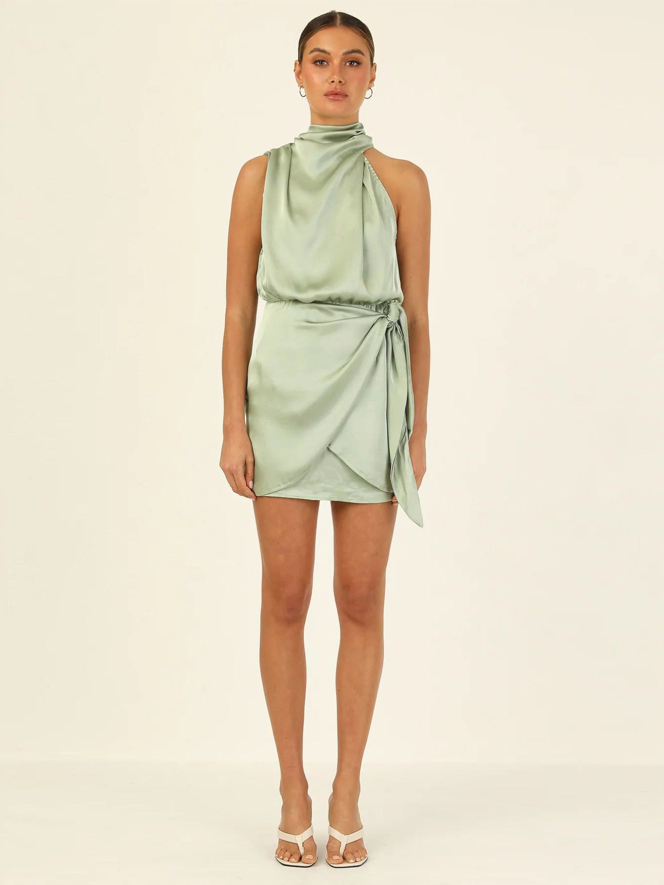Satin Tied Slim Fit Socialite Dress Fashion