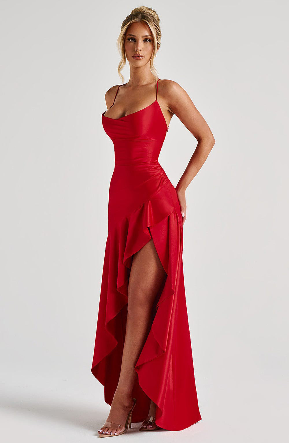 Women's Backless Ruffles Irregular Dress Summer Fashion Evening Party Club Split Suspender Maxi Dresses Clothing