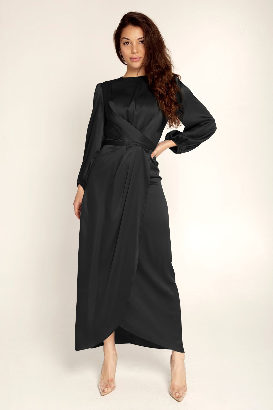 Loriya Feminine Tunic Dress, European And American Dubai Satin Dress