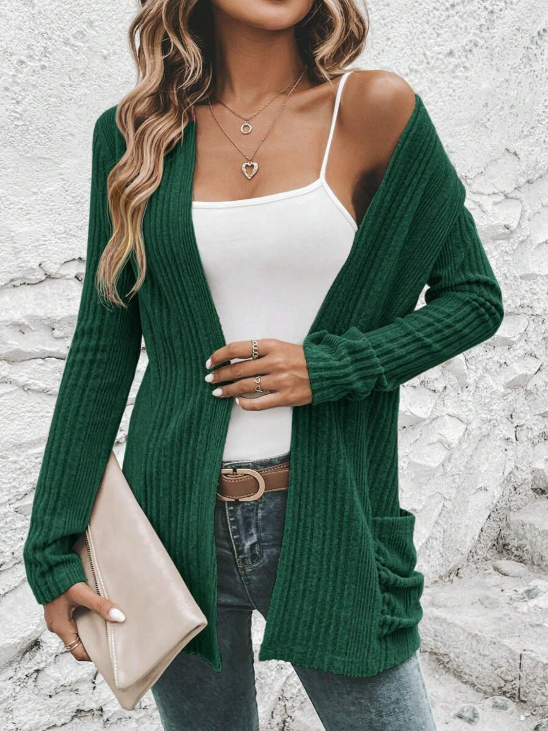 Open Front Long Sleeve Cardigan with Pockets
