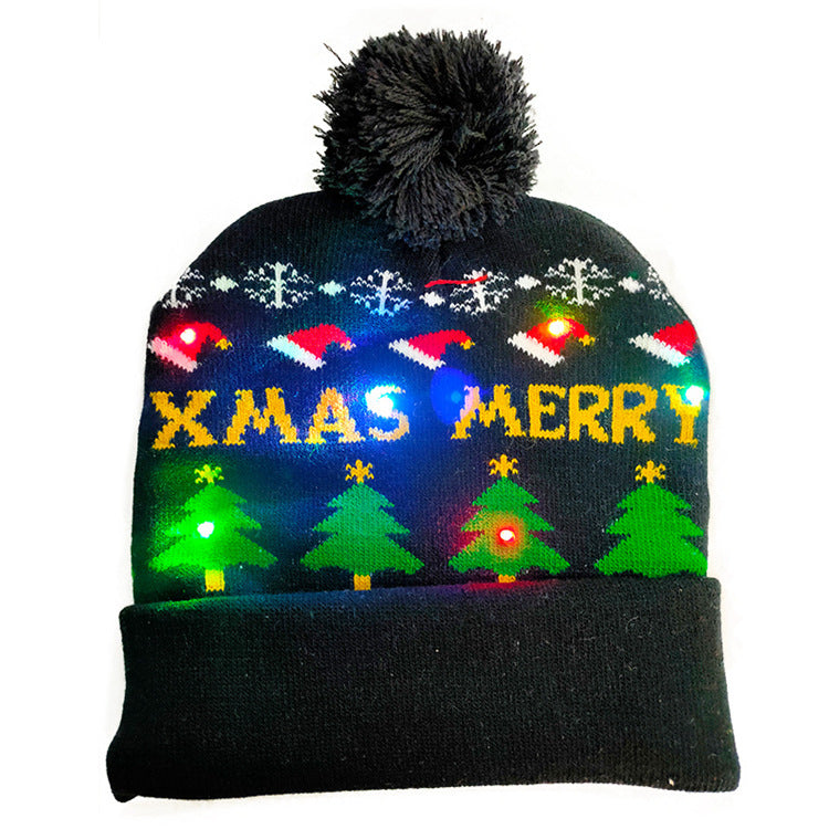 LED Christmas Hat Sweater Knitted Beanie Christmas Light Up Knitted Hat Christmas Gift Kids Xmas New Year Decorations