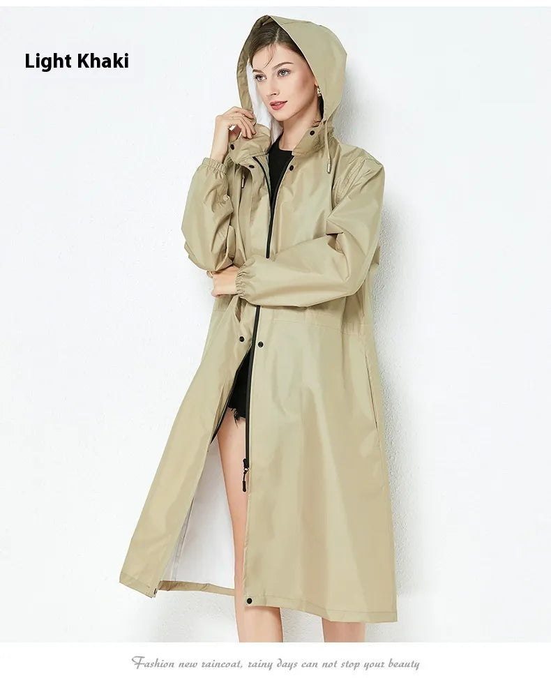 Fashion Trench Coat Raincoat Lightweight Breathable Solid Color Long Sleeve