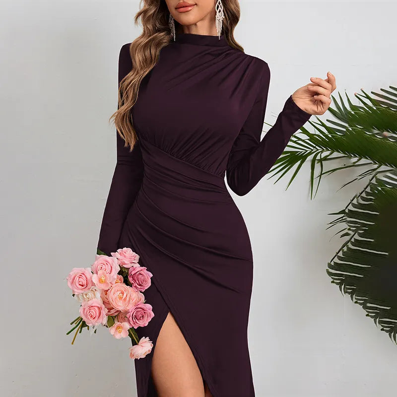 Slit Slim-fitting Long Dress Women's Clothing