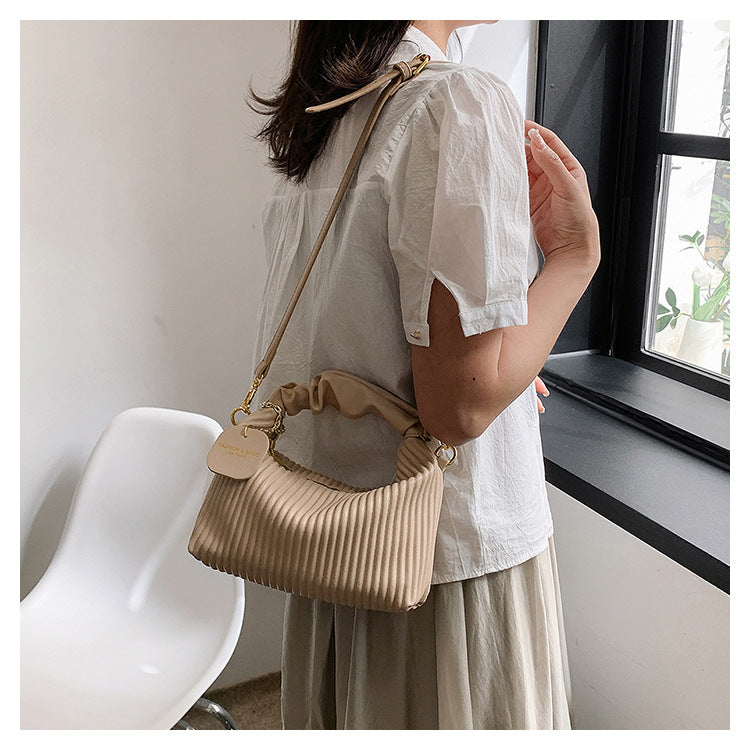 Women Fashion Crossbody Bag PU Leather Pleated Cloud Small Tote Bags Casual Simple Elegant Temperament Messenger Bags