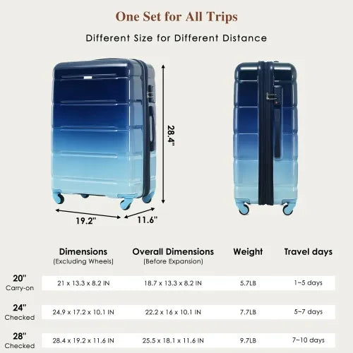 3-piece Luggage 20 Inches With USB Port-FREE USA SHIPPING