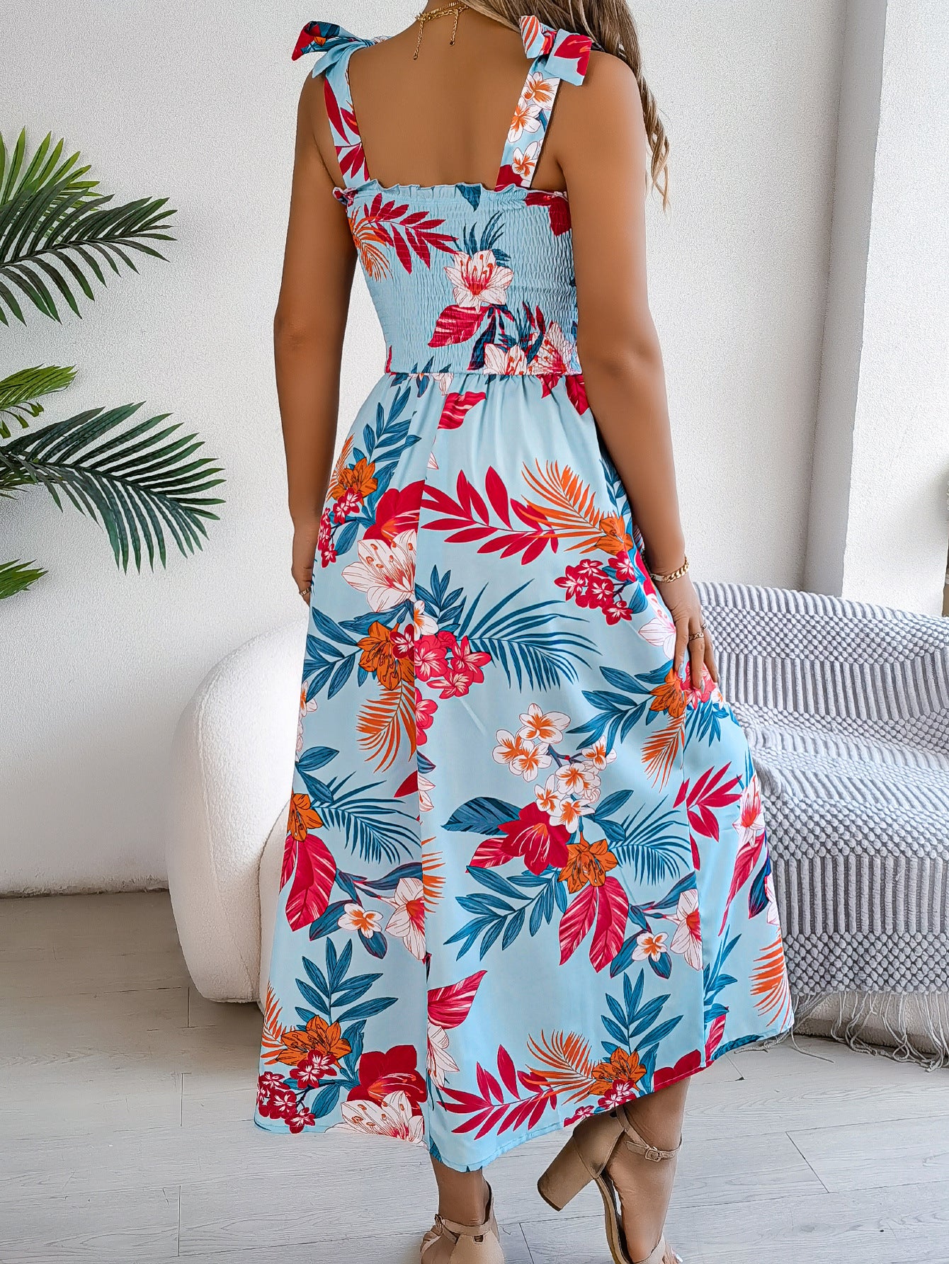 Flowers Print Suspender Corset Dress Ins Fashion Holiday Beach Long Dresses Summer Clothing For Women