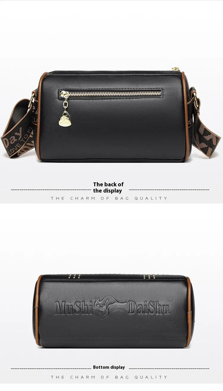 Color Contrast Patchwork Rivet Crossbody Soft Leather Shoulder Bag