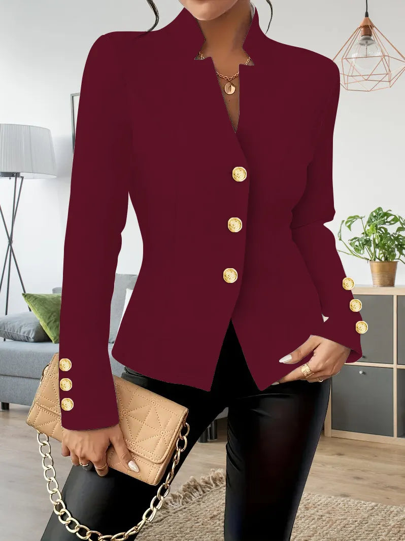 Elegant Fashion Casual Double Buckle Solid Color Long Sleeve Suit