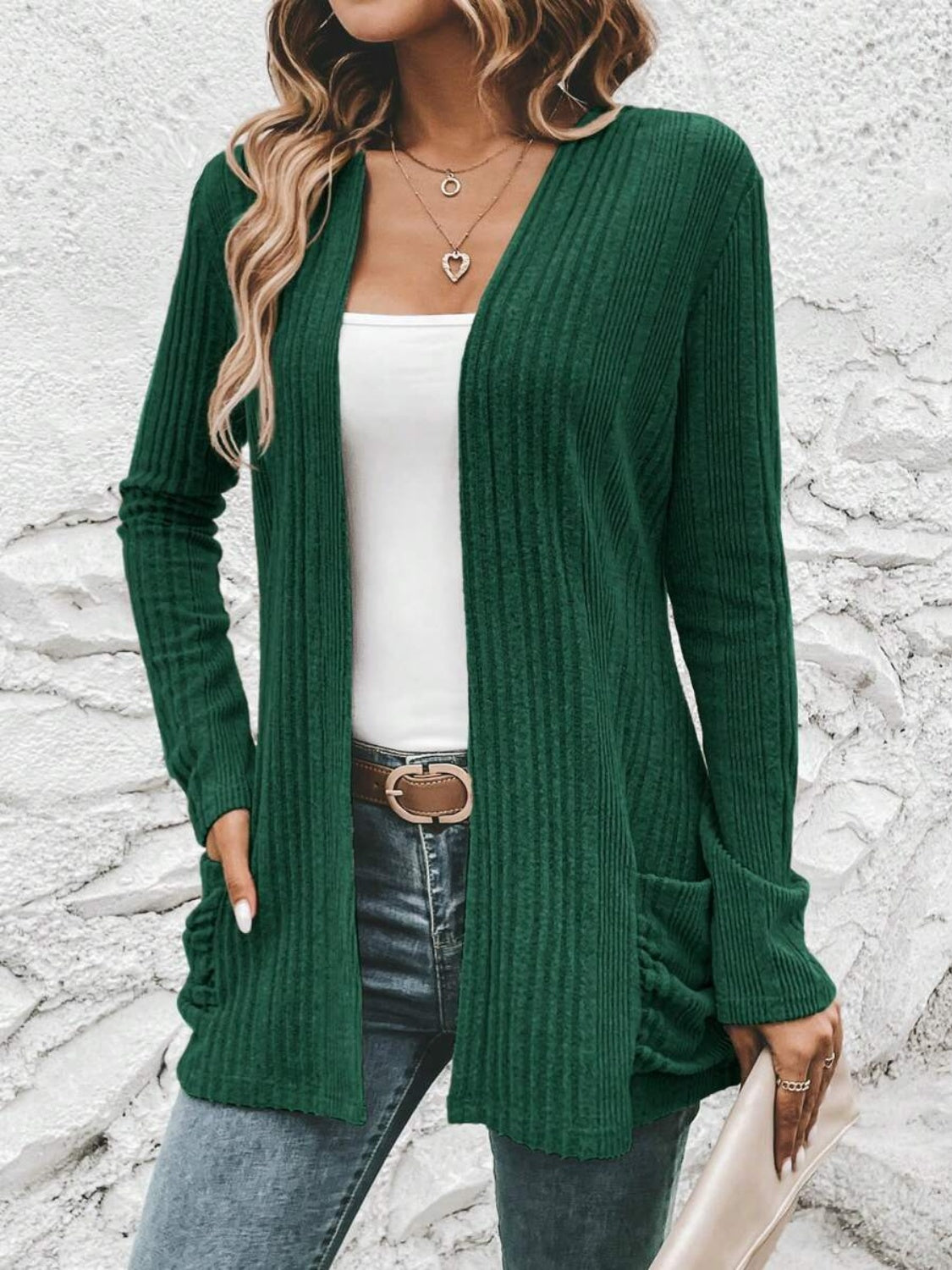 Open Front Long Sleeve Cardigan with Pockets