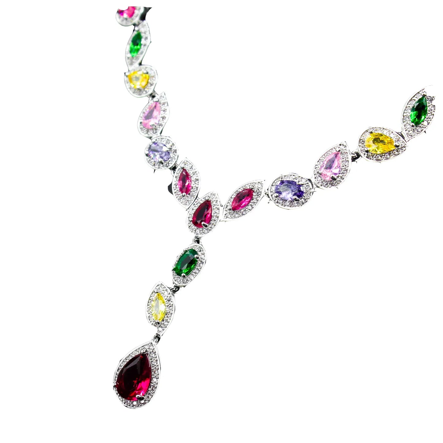 Colorful Zircon Necklace Earrings Clavicle Chain Female Noble Luxury Wedding Dress Three-piece Set