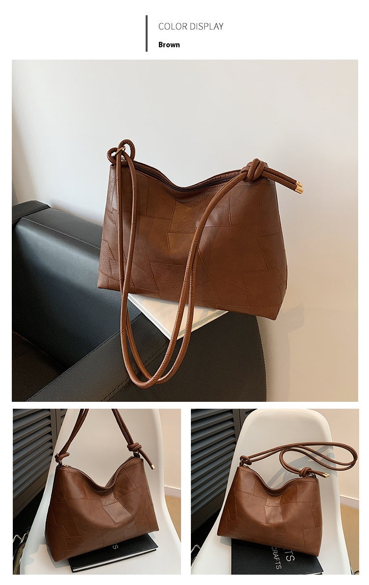 Portable One Shoulder Retro Large Capacity Fashion Solid Color Casual Tote Bag