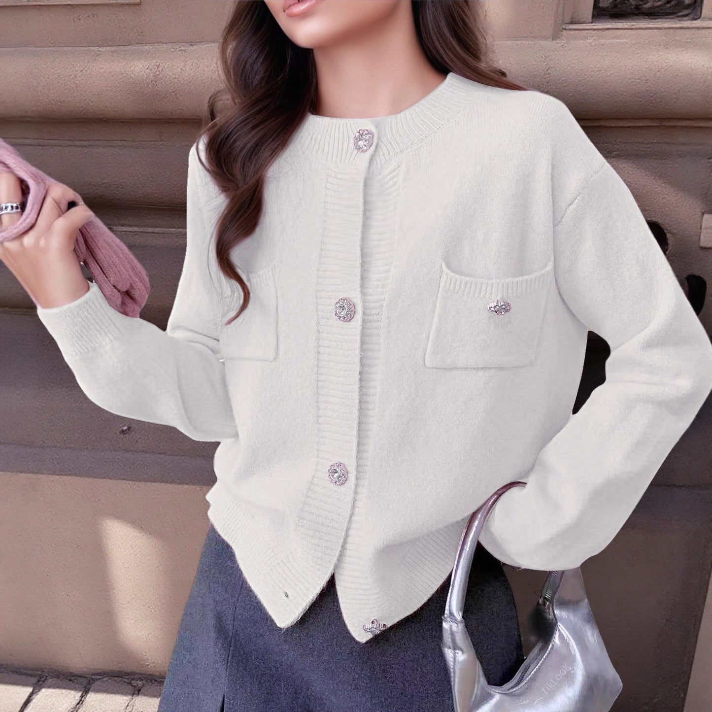 Women's Long-sleeved Knitted Cardigan Simple Coat