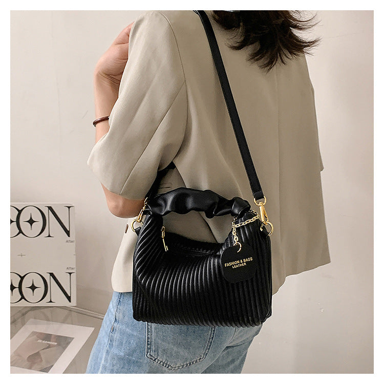 Women Fashion Crossbody Bag PU Leather Pleated Cloud Small Tote Bags Casual Simple Elegant Temperament Messenger Bags