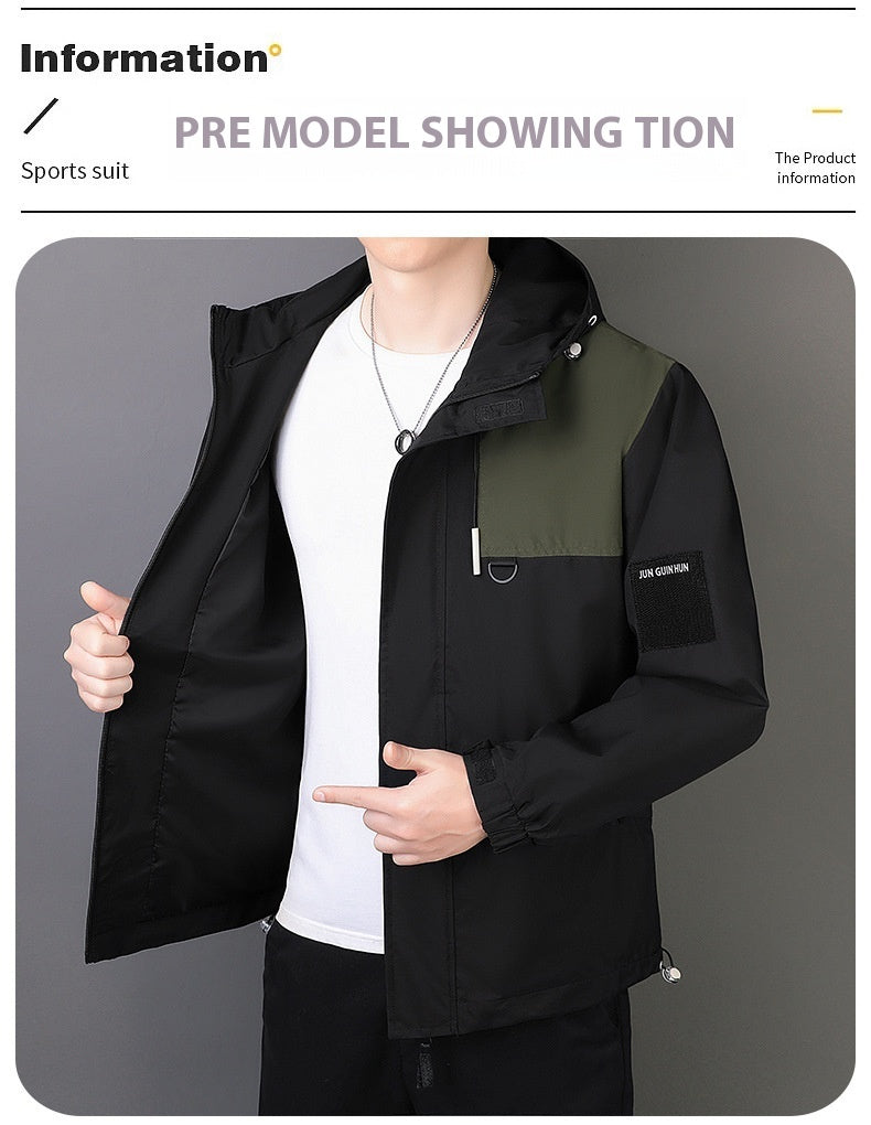 Men's Windproof Jacket Outdoor Loose Hooded Waterproof Jacket